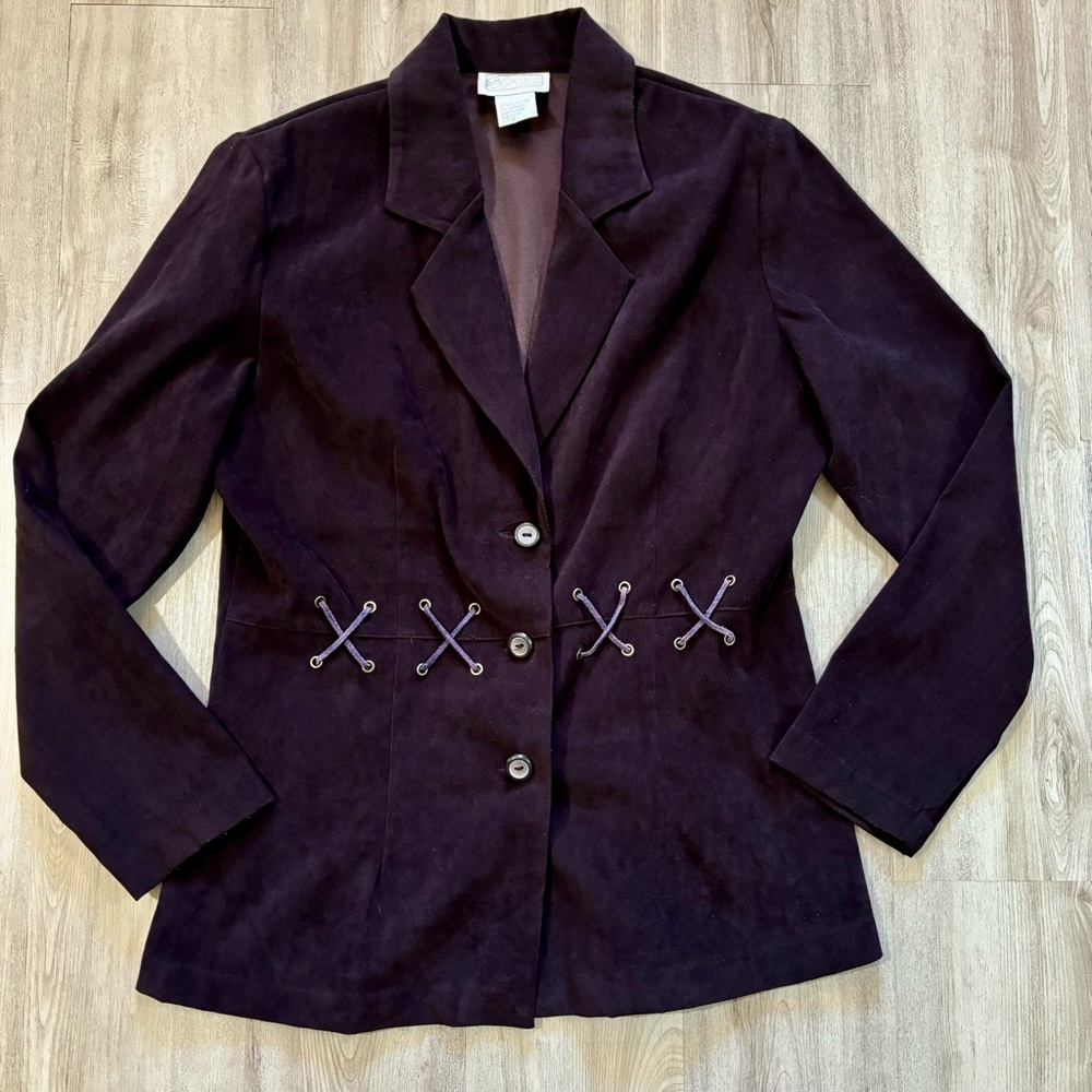 Vintage Suede Purple Women's Blazer‎ Business Suit Jacket Corset Style Size 10